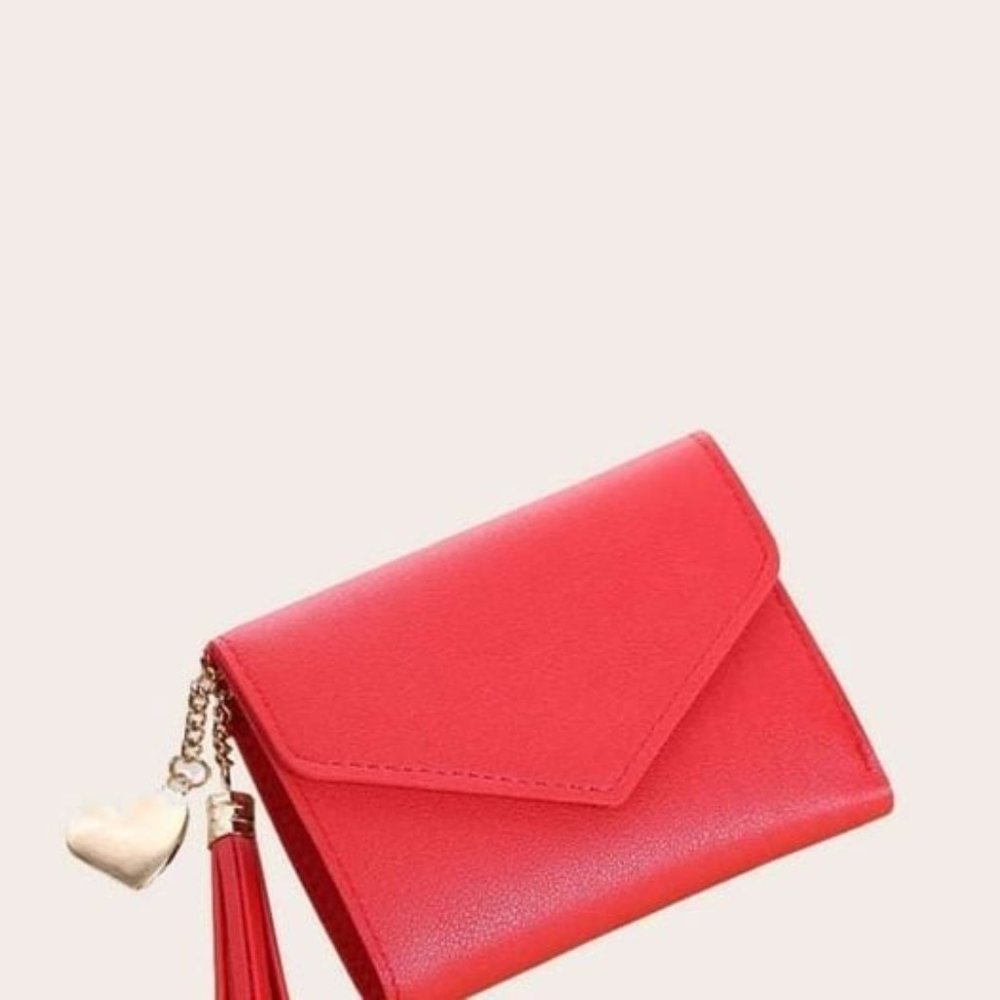 Varies colors Tassel Decor Fold Over Wallet Baby pink,red, black or grey